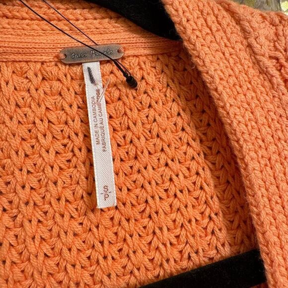 Free People Peach Orange Nightingale Chunky Long Cardigan Sweater Small NWOT - Picture 3 of 11